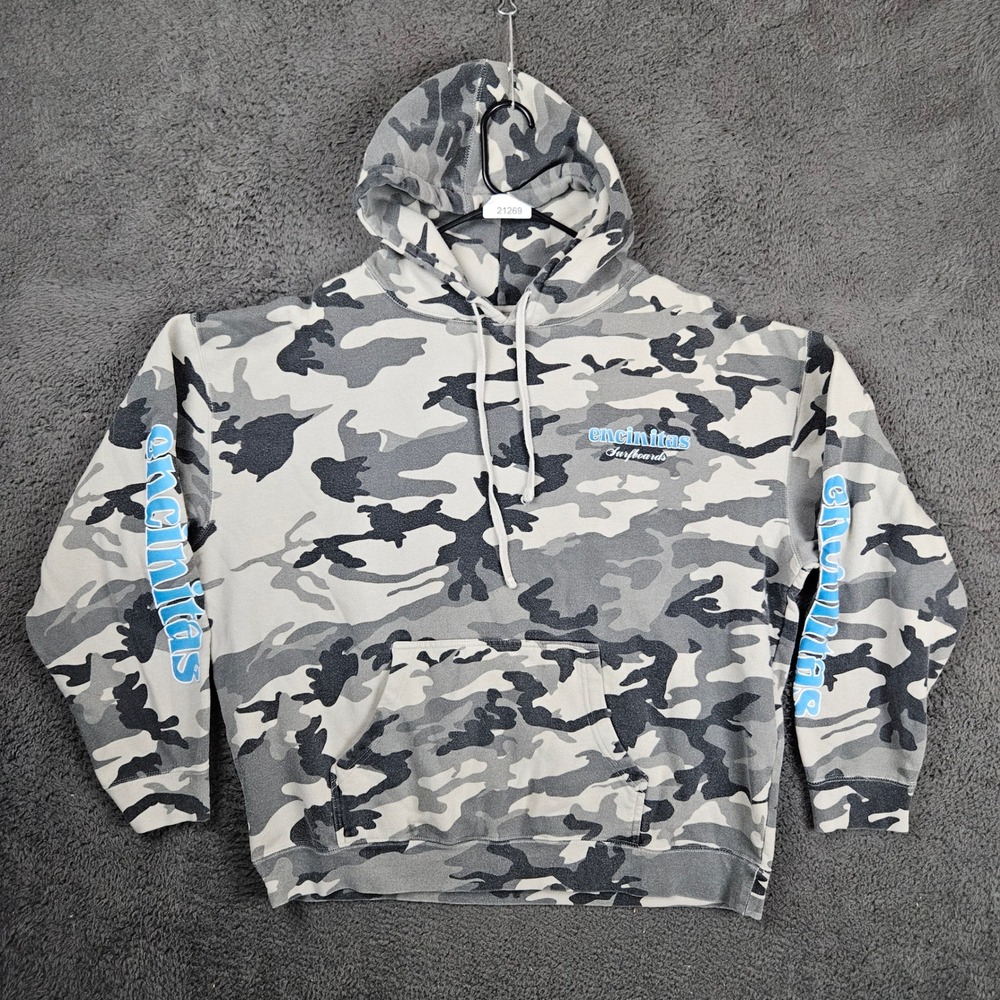 Encinitas Surfboards Mens XXL Gray Camo Hoodie Pullover Independent Trading Co